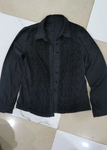 Elegant Black Lace Button-Up Shirt