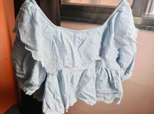 Cute Blue Ruffle Crop Top