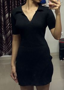 Ribbed Polo Neck Mini Dress