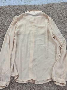 Sheer Lace Detail Button-Up Blouse