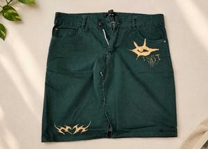 Unique Green hand-painted graphic short Skirt