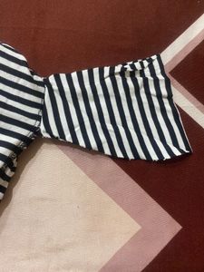 Striped Fitted Top With Embellished Neck Pattern