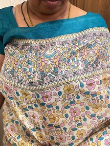 Beautiful Madhubani Print Saree With Stiched Blouse