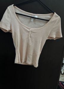 Striped pink Henley Crop Top y2k