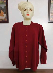 Maroon Button-Up Knit Cardigan