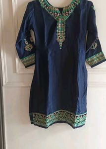Elegant Navy Blue Kurta Set with Teal Dupatta