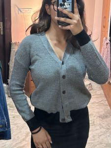 Grey & Black Color Block Cardigan
