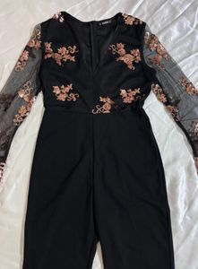 Shein Sequin Black Sheer Sleeve Jumpsuit
