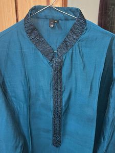 Teal Men’s Kurta Pyjama with Nehru Jacket Set