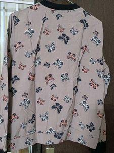 Apricot Butterfly Print Bomber Jacket