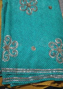 Teal Bandhani Saree with Sequins