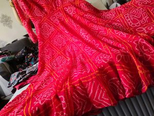 Tomato Colour Long Flair Gown
