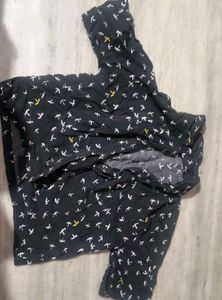 Cute Bird Print Black Top