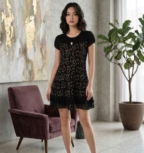 Noir Lace & Blush Accents Cocktail Mini Dress