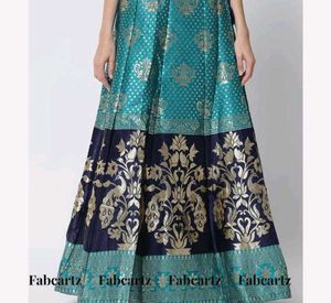Elegant Teal &amp; Navy Peacock Brocade Lehenga