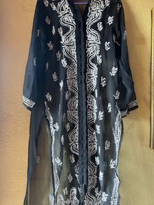 Elegant Black Sheer Embroidered Abaya