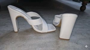 Chic White Block Heel Slides