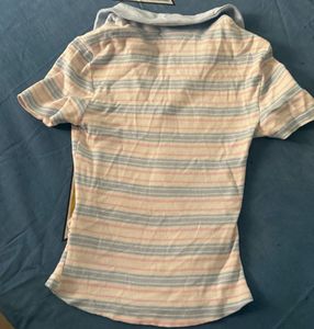 Striped Polo Neck Top
