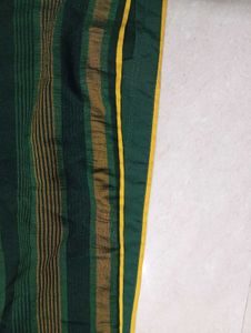 Green &amp; Gold Striped Kurta with Embellishment