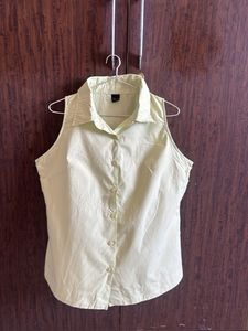 Lime Green Sleeveless Collared Button-Up Shirt