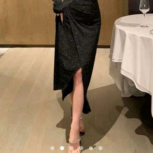 Sparkly Dark black Wrap bodycon dress