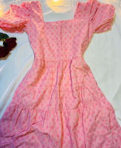 Pink Puff Sleeve Mini Embroidered Dress
