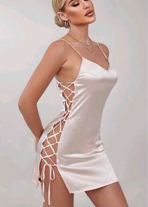 White Satin Lace-Up Slip Dress