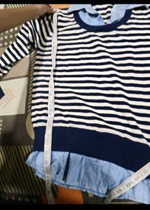 Striped Ruffle Hem Top winter collar