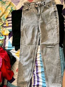 Grey Acid Wash Ripped Jeans