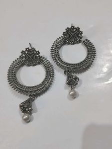 Oxidized Jhumka Earrings with Pearls