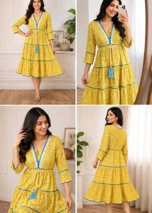 Boho Tiered Yellow Midi Dress