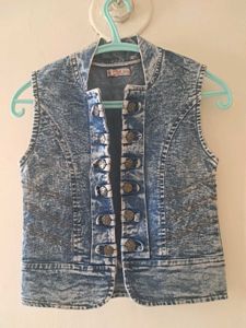 Blue Denim Sleeveless Jacket