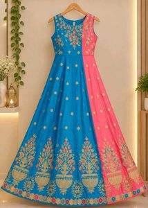 Beautiful Blue & Pink Embroidered Gown
