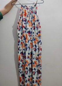 New Look White Floral Tie Neck Closure Jumpsuit