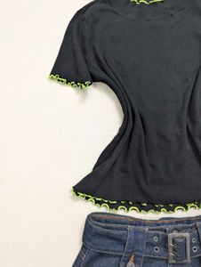 Fitted Black Top with Neon Trim