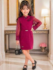 Elegant Maroon Dress with Sheer Sleeves