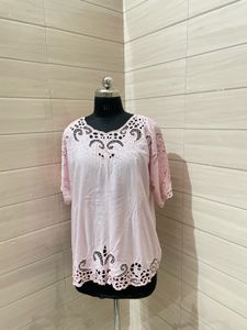 100% Rayon Pretty Pink Embroidered Kurti