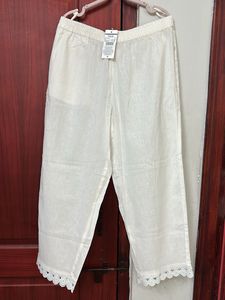 White Palazzo Pants with Cute Lace Trim
