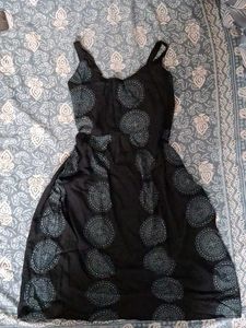Black dress with blue ethnic print