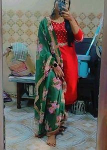 Elegant Kurta Set with Floral Dupatta