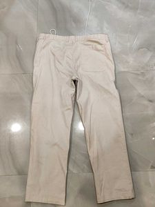 Cream Casual Pants with Drawstring Waist