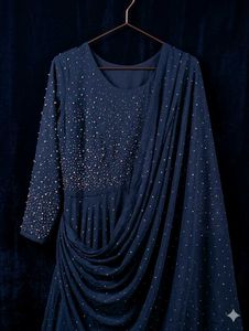Elegant Navy Blue Sequined Gown