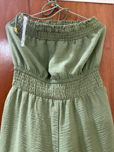 Olive Green Strapless Jumpsuit- upto medium