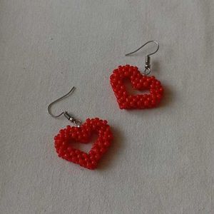 Red Heart Beaded Earrings