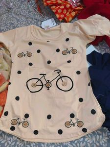 Cute Polka Dot & Bicycle Print Top