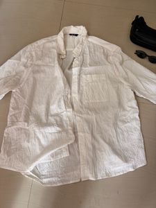 Crinkled Cotton Button-Up Shirt