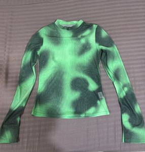 Y2k Edgy Abstract Green Mesh Long Sleeve Top