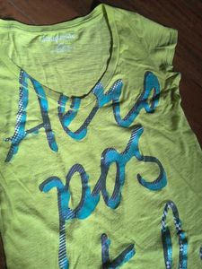 Y2K Aeropostale Lime Green Deep Neck Slim Fit Top