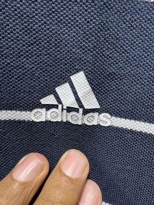Adidas Navy Blue Striped Polo T-Shirt