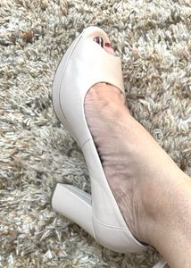Chic Beige Peep-Toe Block Heels